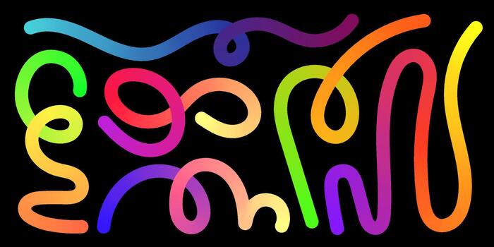 ondulado neón líneas y arco iris garabatos formar dinámica degradado cintas fluido curvas y juguetón garabatear formas crear un brillante resumen fluir ideal para moderno carteles y energético creativo elementos. vector