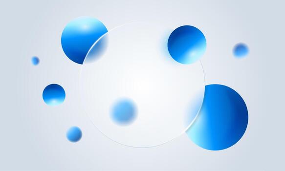 Glossy glassmorphism button with blurred spheres and blue white gradient forms a clean round UI look. Transparent 3D glass morphism elements build a modern digital banner perfect stylish mockups. vector