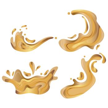 set of icons of splashes and various streams with a metal texture, namely with a gold texture, for backgrounds for awards, achievements or rating icons vector