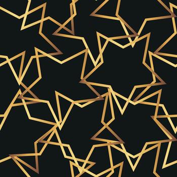 resumen sin costura modelo con estrellas con un oro textura caóticamente en un negro fondo, para fiesta carteles, resumen antecedentes o otro impresión vector