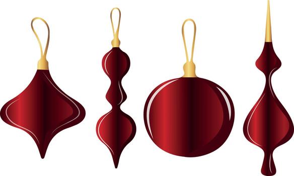 conjunto de Navidad árbol juguetes de varios tamaños y formas con un hermosa rojo degradado, para fiesta impresión, aplicaciones o estacional diseños vector