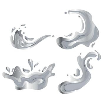 set of icons of splashes and various streams with a metal texture, namely with a silver texture, for backgrounds for awards, achievements or rating icons vector