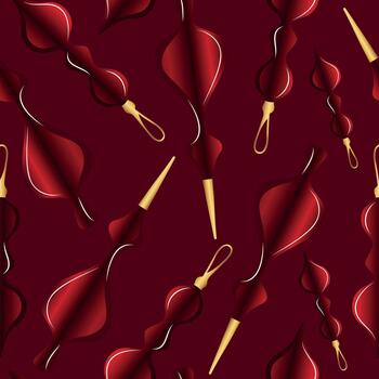 pattern with Christmas balls of various long shapes with a beautiful red gradient with a golden tail on a red background vector