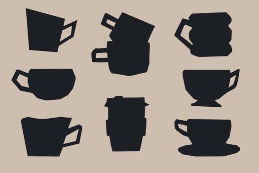 A modern set of silhouettes with different cups, mugs, and teapots. Perfect for coffee shop, menu, design, and branding. vector