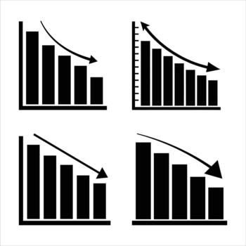 Falling bar chart icons set with downward arrow vector