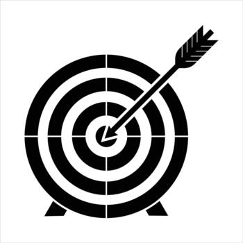 Segmented archery target with arrow in bullseye on stand vector