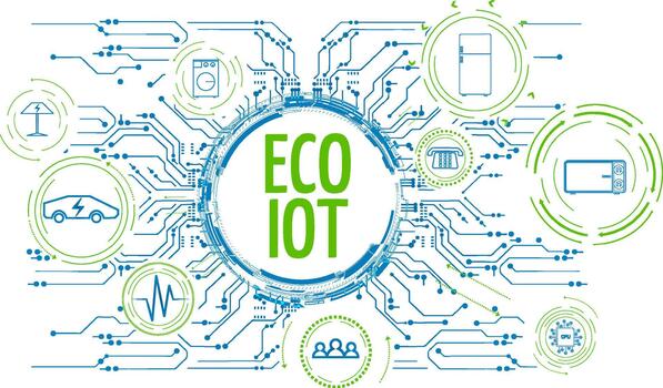 Exploring the concept of Eco IoT with interconnected devices and their benefits to a sustainable environment vector