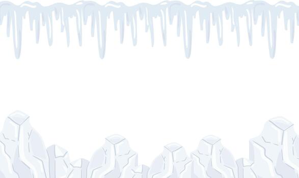 abstract winter glacial frame border with hanging icicles and snow ice blocks elements isolated on white background frozen cold season template vector