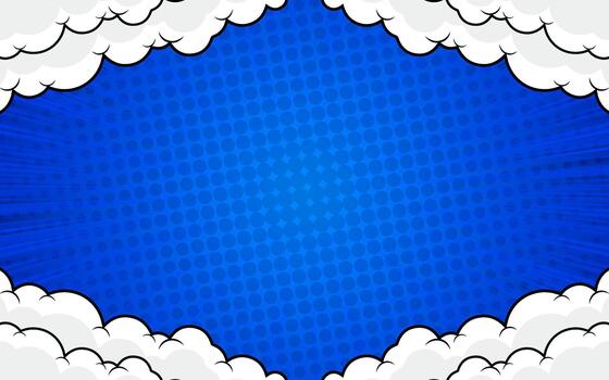 Abstract striped retro comic background with halftone clouds and dots. vector