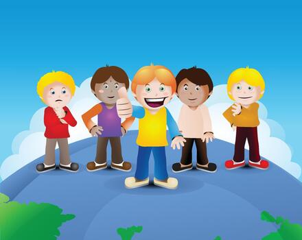 illustration of a multicultural children be a different and the best concept on globe background vector