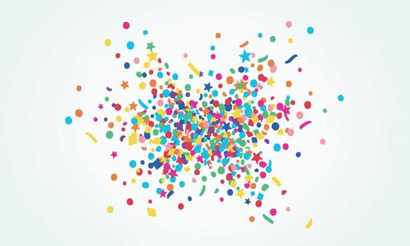 Vibrant abstract explosion of colorful confetti shapes and stars creating a festive celebration background vector