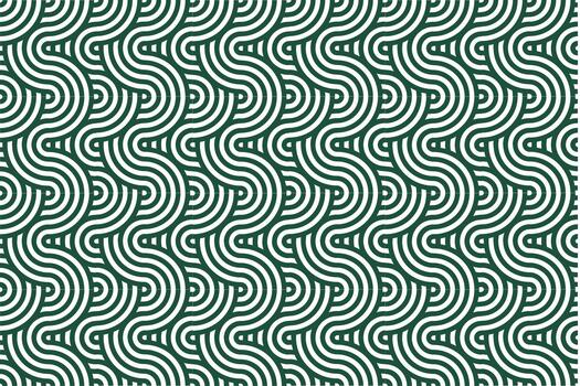 Seamless geometric pattern featuring intertwining green semicircles creating a ripple effect, ideal for backgrounds and design vector