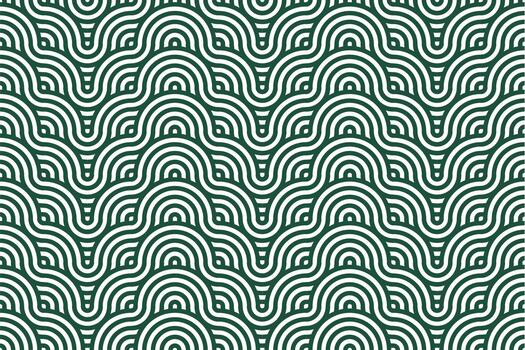 Seamless repeating pattern of elegant green wave-like semi-circles creating an abstract oriental background texture with gentle curves vector