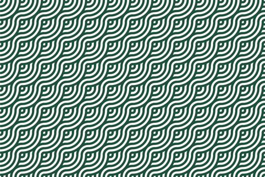 Elegant seamless pattern featuring repeating dark green geometric wave motifs on a crisp white background, ideal for various design applications vector