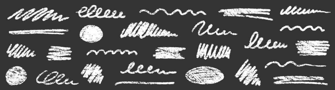 Chalk brush underline stroke set. Crayons marker highlight scribble stroke. hand drawn brush underline element set for accent, crayon texture emphasis element. Rough chalk vector