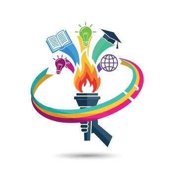Dynamic Learning Torch Spreading Bright Ideas vector