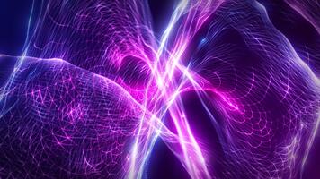 A fluid digital wave of glowing purple and pink particles forming a dynamic neural network. An abstract digital background, perfect for themes related to technology, data, artificial intelligence video