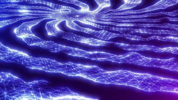 Abstract digital surfaces with pink and purple wave energy create a high-tech dynamic neural network. Seamless looping animation. video