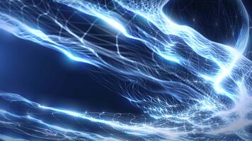 abstrato néon dentro ondas do partículas torcido dentro complexo sistemas e dados. futurista e digital fundo, 3d, 4k, desatado ciclo video