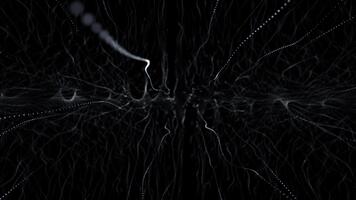 abstrakt elegant lysande Vinka av partiklar och prickar rör på sig på mörk bakgrund, stor data visualisering, trogen och digital bakgrund, 3d, 4k video