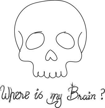 A skull with the inscription where is my brain isolated on transparent background vector