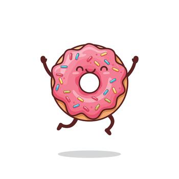 Happy Donut Character with Sprinkles and Smiling Face Jumping in Delight vector