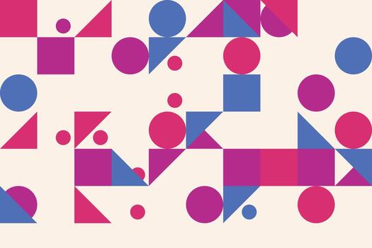 Abstract geometric background with blue triangle pink circle and beige space vector