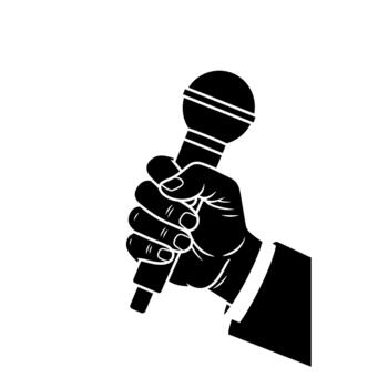Hand holding microphone for interview or performance. vector