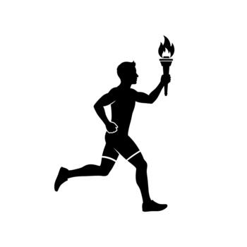 Silhouette of an athlete running with a flaming torch. vector