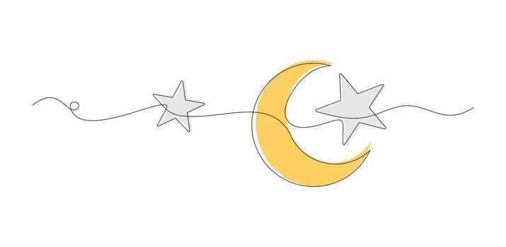 Minimalist Continuous Line Art of Moon and Stars vector