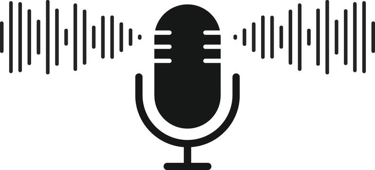 Microphone Icon with Sound Wave Symbol. Voice Recording and Audio Input Interface for Studio Podcast, Sound Control Panel and Broadcasting Speech Icons Collection. vector