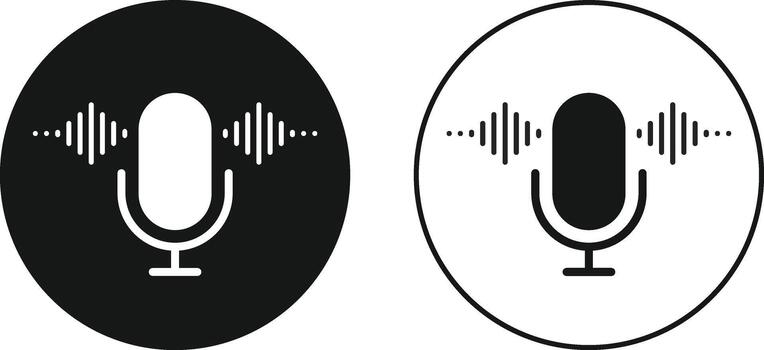 Microphone Icon with Sound Wave Symbol. Voice Recording and Audio Input Interface for Podcast Speech, Audio Editing and Sound Control Icon. vector