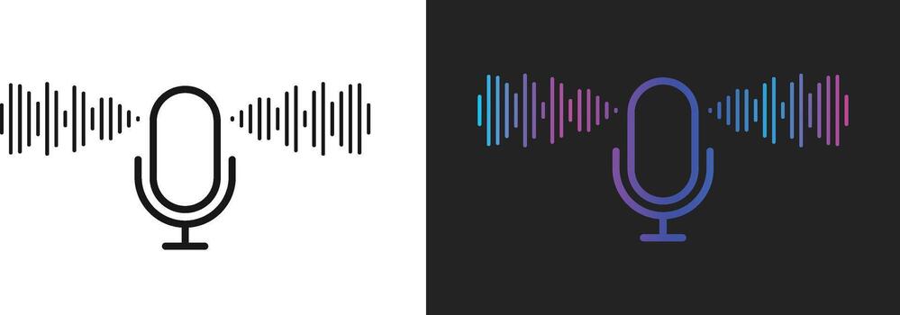 Microphone Icon with Sound Wave Symbols. Voice Recording and Audio Input Interface for Studio Podcast, Sound Control Panel and Broadcasting Speech Icons Collection vector