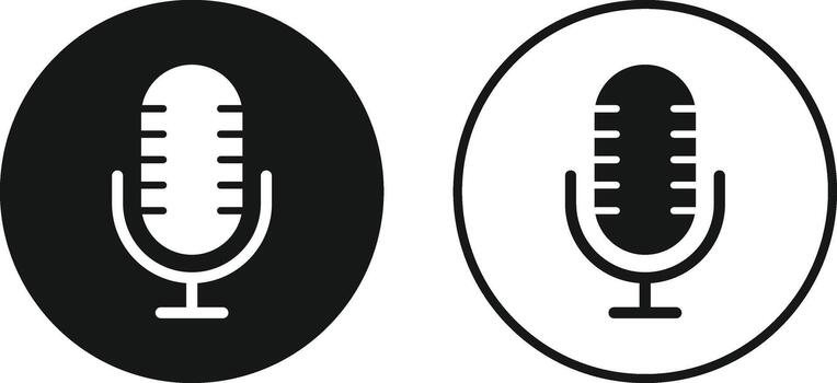 Microphone Icon Set. Voice Recording and Audio Input Symbols for Studio Recording, Podcast Hosting and Live Broadcast Interface vector