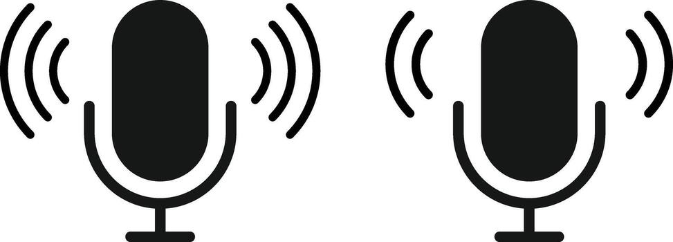 Microphone Icon with Sound Wave Symbol. Voice Recording and Audio Input Interface for Sound Control and Recording Sign with Podcast Studio and Speaking Broadcast Symbols. vector