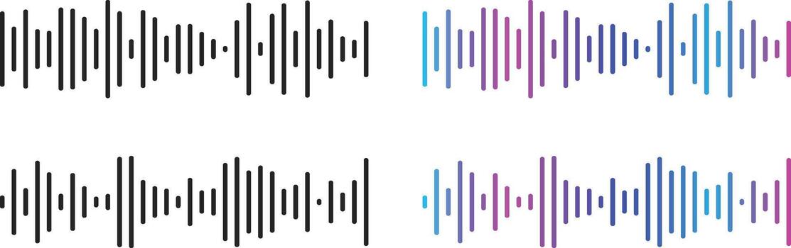 Sound Wave Icon Set. Audio Wave and Music Frequency Symbols for Audio Editing, Equalizer Panel Interface and Music Broadcast Waveform Symbols vector