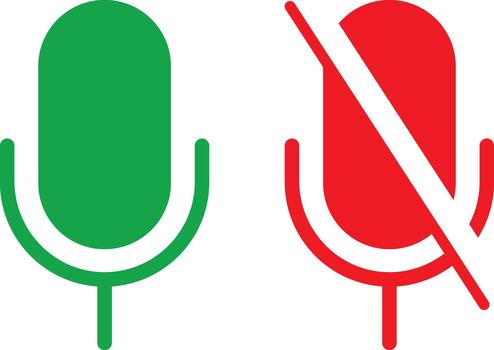 Microphone and mute microphone icon set. Silent audio or sound symbol. Unmute Muted Speaker and Audio Input On Off symbol vector