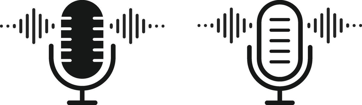 Microphone Icon with Sound Wave Symbol. Voice Recording and Audio Input Interface for Podcast Studio, Voiceover Audio and Digital Sound Control Sign vector