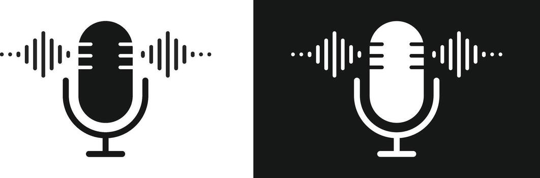Microphone Icon with Sound Wave Symbol. Voice Recording and Audio Input Interface for Vocal Broadcast, Sound Monitoring and Podcast Studio Symbols vector