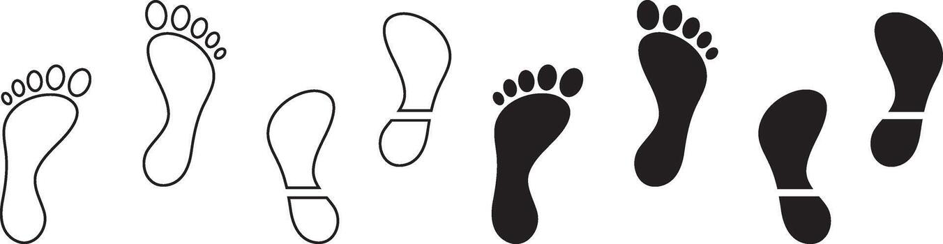 Human Footprints Icon Set. Footprint Icons Collection for Shoe Prints Symbol, Walking Path and Step Tracking Mark vector