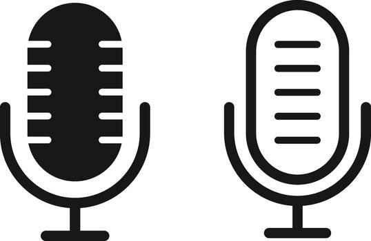 Microphone Icon Set. Voice Recording and Audio Input Symbols for Live Studio Podcast, Audio Monitoring and Voice Broadcast Interface vector