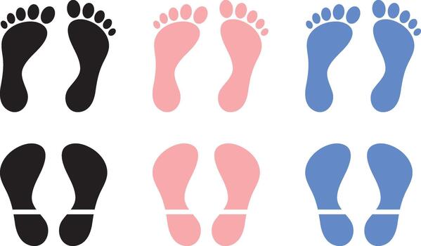 Human Footprints Icon Set. Footprint Icons Collection for Shoe Prints Symbol, Walking Path and Step Tracking Marks vector