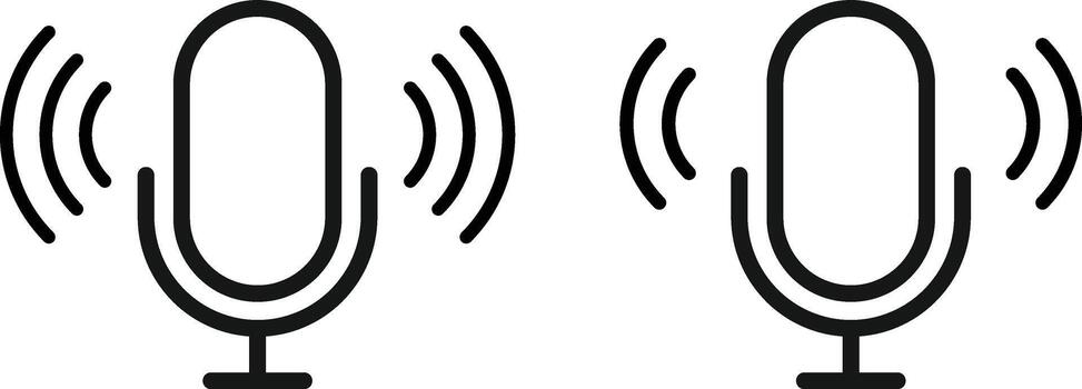 Microphone Icon with Sound Wave Symbol. Voice Recording and Audio Input Interface for Studio Podcast, Sound Control Panel and Broadcasting Speech Icons Collection vector