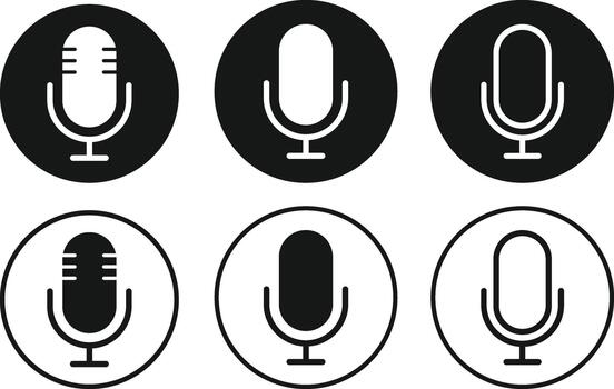 Microphone Icon Set. Voice Recording and Audio Input Symbols for Live Podcast, Audio Stream and Sound Recording Interface vector
