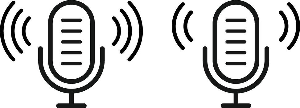 Microphone icon with sound wave symbol. Voice Recording and Audio Input Interface. Sound Control and Recording sign. Podcast Studio or Speaking Broadcast symbols. vector