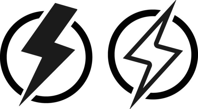Lightning Bolt Icon Set. Power, Energy, and Speed Symbols for Rapid Charge Power, Electrical Alert Signs and High Voltage Warning Indicators vector