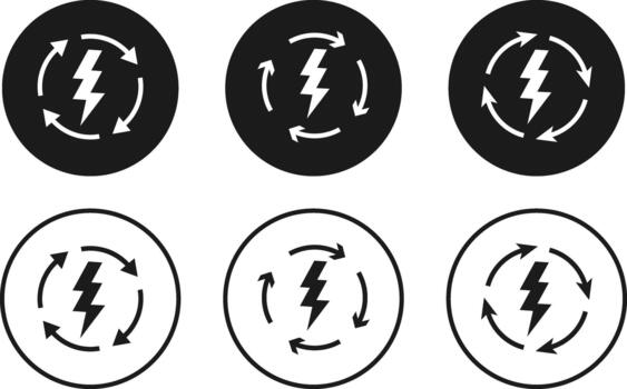 Lightning Bolt and Circular Arrows Icon Set. Energy Refresh and System Update Symbol for Power Reload Cycle, Digital Energy Boost and Quick Charge Loop Icon vector