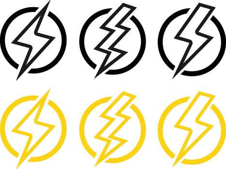 Lightning Bolt Icon Set. Power, Energy, and Speed Symbols for Fast Charging Mode, Emergency Alert and Electrical Danger Warning Icons vector
