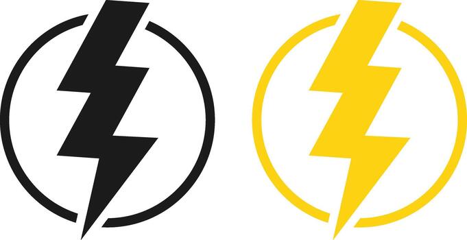 Lightning Bolt Icon Set. Power, Energy, and Speed Symbols for Fast Charging Mode, Emergency Alert and Electrical Danger Warning Icons. vector