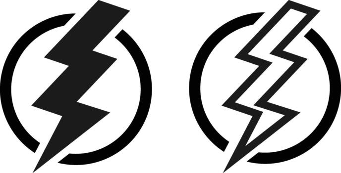 Lightning Bolt Icon Set. Power, Energy, and Speed Symbols for Fast Charging Mode, Emergency Alert and Electrical Danger Warning Icon. vector